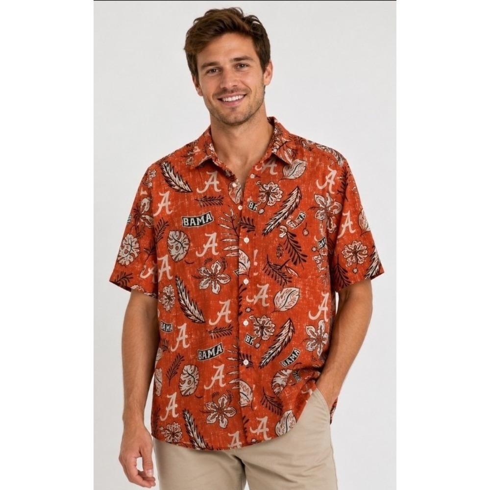 Wes and Willy Mens Alabama Crimson Tide Hawaiian Shirt Short Sleeve Medium T60